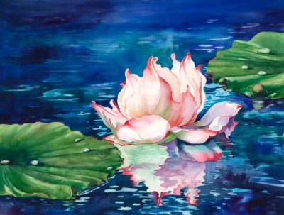 Sunbathing watercolor painting of water lily