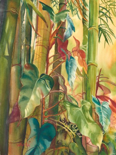 Bamboo Love Giclee Print of bamboo and heart leaves