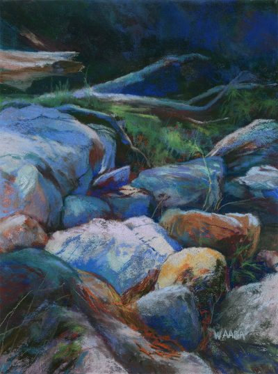 "Dry Riverbed " original pastel painting by Maui artist Christine Waara
