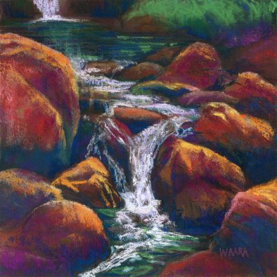 "Vivid Waterfall Memories" original pastel painting by Maui artist Christine Waara