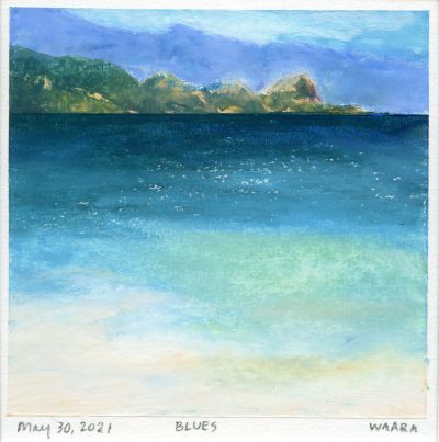 "Blues" original oil pastel painting by Maui artist Christine Waara
