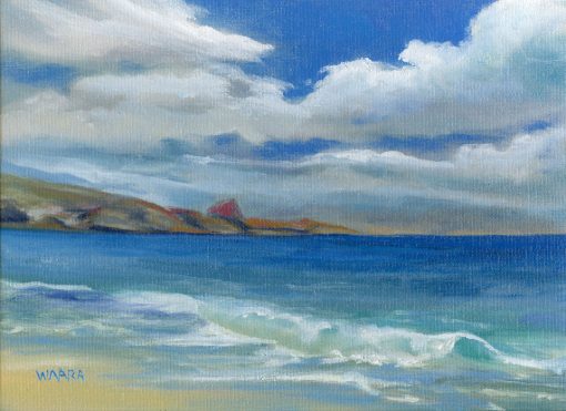 "Cloudy Day on the North Shore" 12" x 9" original plein air oil painting on canvas board of clouds over a seascape by Maui artist Christine Waara