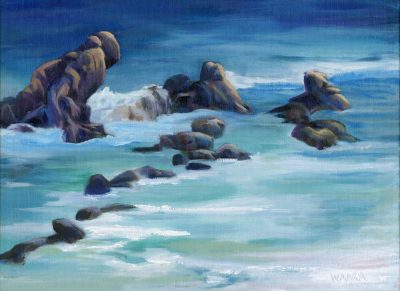"Tide Rolling In at Ho'okipa" original plein air oil painting by Maui artist Christine Waara
