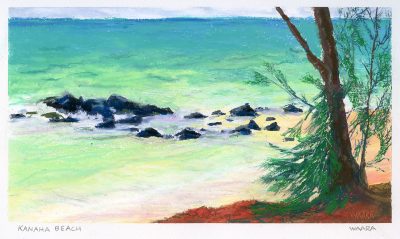 Original oil pastel painting of Kanaha Beach titled "Kanaha Beach" by Maui artist Christine Waara