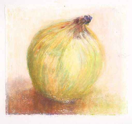 Original oil pastel painting of a Maui sweet onion titled "Maui Sweet" by Maui artist Christine Waara