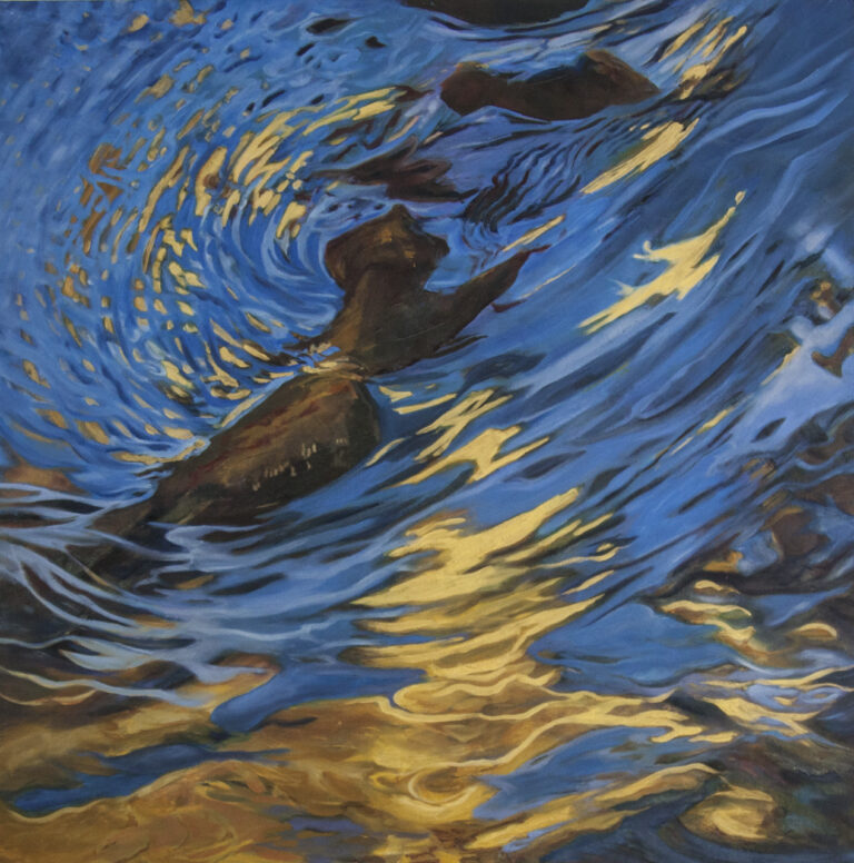 Original abstract oil painting titled "Gold Rush" by Maui Artist Christine Waara